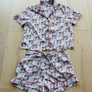 Bouffants & Broken Hearts Cheetah Shorty Pajama Set Large Light Pink